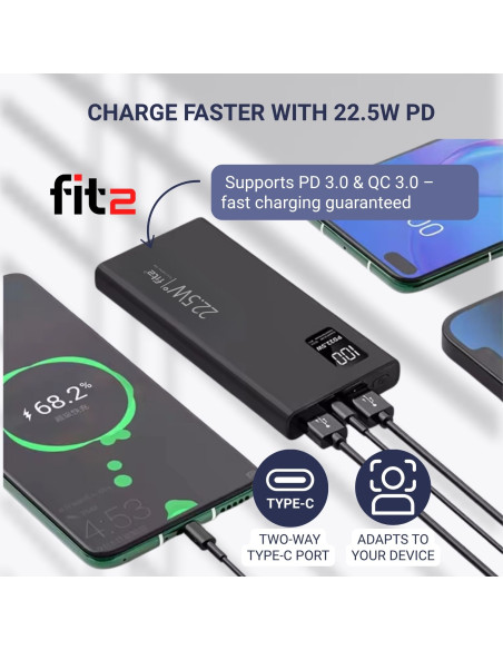 Išorinė baterija - powerbank FIT2 K7, 10000mAh, juoda