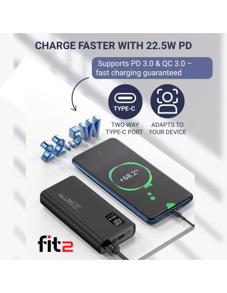 Išorinė baterija - powerbank FIT2 K8, 20000mAh, juoda — vaizdas 3