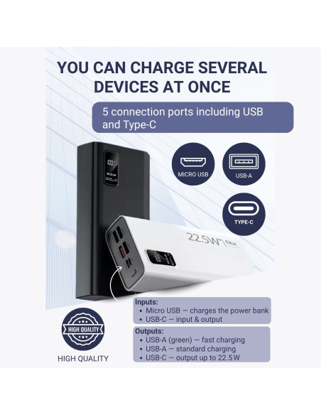 Išorinė baterija - powerbank FIT2 K9, 30000mAh, juoda