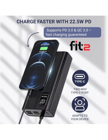 Išorinė baterija - powerbank FIT2 K9, 30000mAh, juoda — vaizdas 4