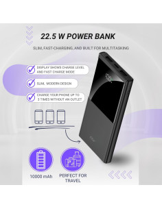 FIT2 K10 išorinė baterija 10000mAh – 22.5W PD greitas įkrovimas | 2x USB ir Type-C | Violetinė 2