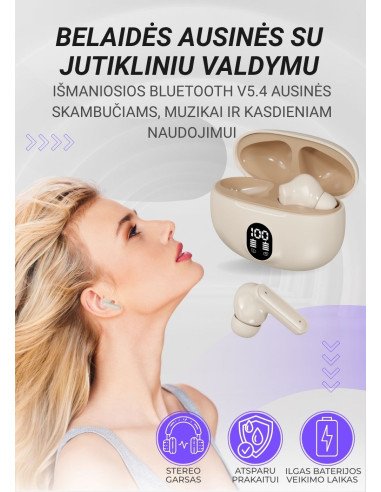 Belaidės TWS ausinės FIT2 FITH895 Bluetooth 5.4 su įkrovimo dėklu, balta — vaizdas 7