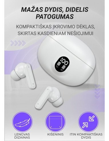 Belaidės TWS ausinės FIT2 FITH895 Bluetooth 5.4 su įkrovimo dėklu, balta — vaizdas 9