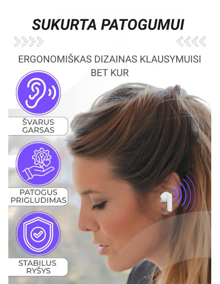 Belaidės ausinės FIT2, FITH895, baltos