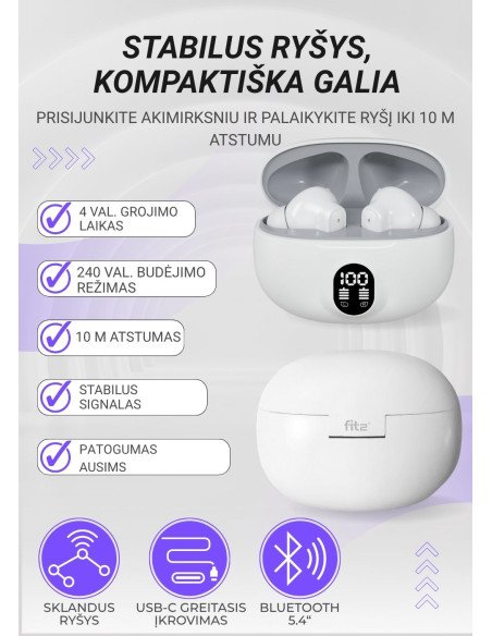 FIT2 TWS Wireless Earbuds Bluetooth 5.4 with Charging Case FITH895, Beige — view 7
