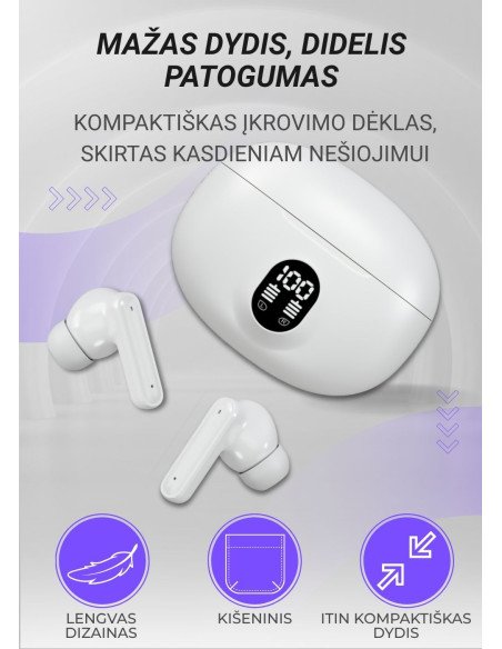 Belaidės TWS ausinės FIT2 FITH895 Bluetooth 5.4 su įkrovimo dėklu, smėlinė — vaizdas 8