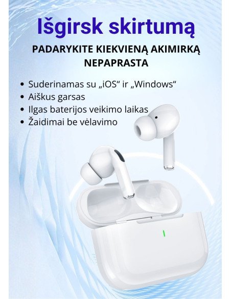 Belaidės TWS ausinės FIT2 FITY07 Bluetooth 5.4 su 13mm garsiakalbiu, balta — vaizdas 2