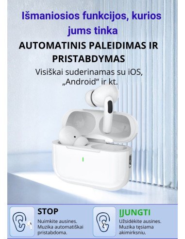 Belaidės TWS ausinės FIT2 FITY07 Bluetooth 5.4 su 13mm garsiakalbiu, balta — vaizdas 8