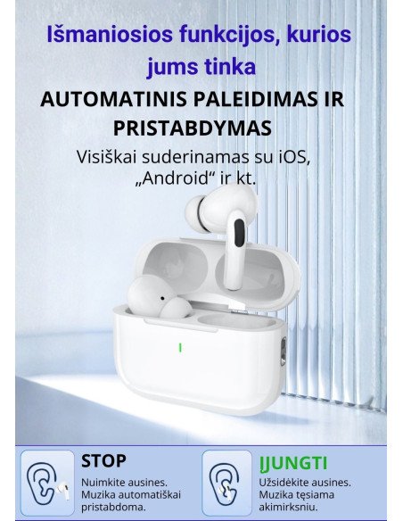 Belaidės TWS ausinės FIT2 FITY07 Bluetooth 5.4 su 13mm garsiakalbiu, balta — vaizdas 8