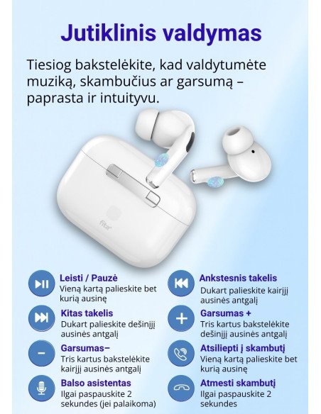 Belaidės TWS ausinės FIT2 FITY07 Bluetooth 5.4 su 13mm garsiakalbiu, balta — vaizdas 11