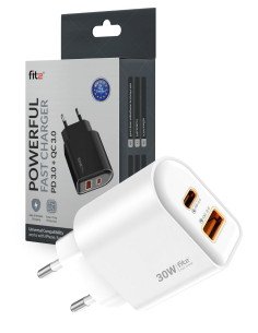 Fast Charger FIT2, 30W (USB A +Type C), FITK22-W, white 2