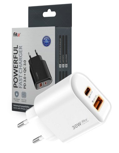 Fast Charger FIT2, 30W (USB A +Type C), FITK22-W, white — view 2