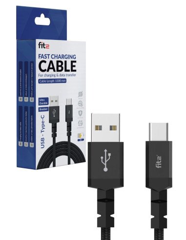Greitojo įkrovimo laidas FITWS002, 15W, (USB A - Type C), juodas