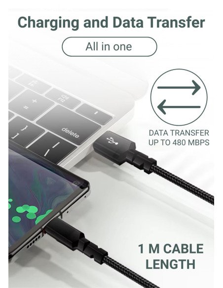 Greitojo įkrovimo laidas FITWS002, 15W, (USB A - Type C), juodas — vaizdas 2