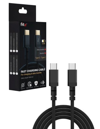 Greitojo įkrovimo laidas FITWS003, 60W, (Type C - Type C), juodas