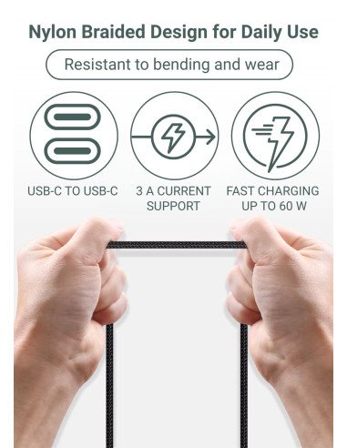 Fast Charging Cable FIT2, FITWS003, 60W, (Type C - Type C), black — view 3