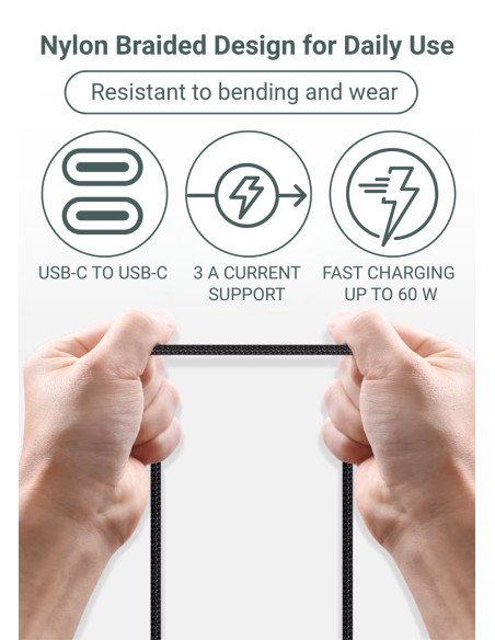 Fast Charging Cable FIT2, FITWS003, 60W, (Type C - Type C), black