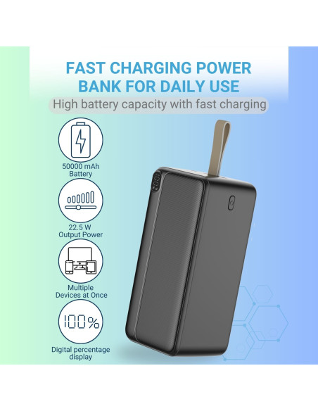 Išorinė baterija - power bank FIT2 22.5W, 50000 mAh juoda