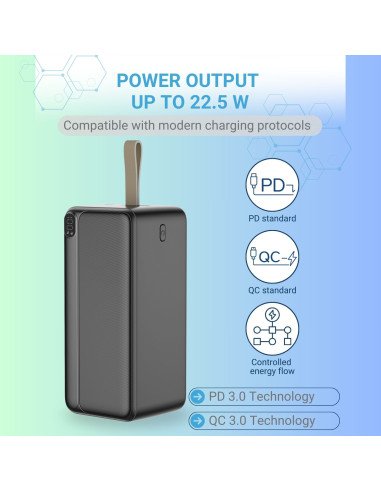Išorinė baterija - power bank FIT2 22.5W, 50000 mAh juoda — vaizdas 3