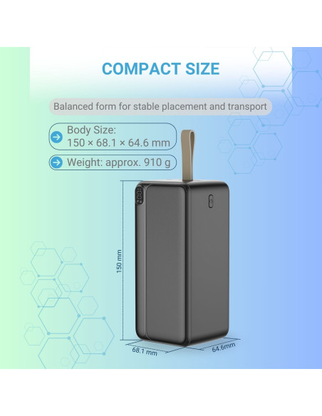 Išorinė baterija - power bank FIT2 22.5W, 50000 mAh juoda