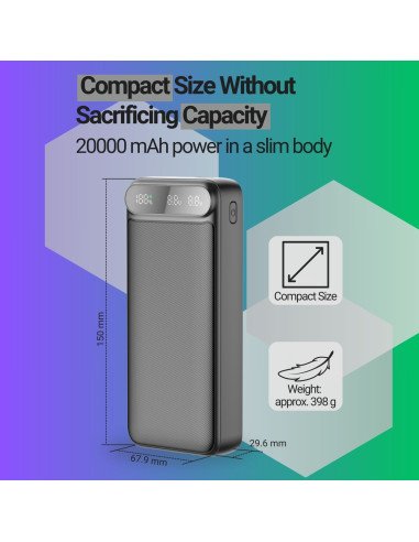 Powerbank FIT2 22.5W, 20000 mAh, Integrated Cables, Black — view 4
