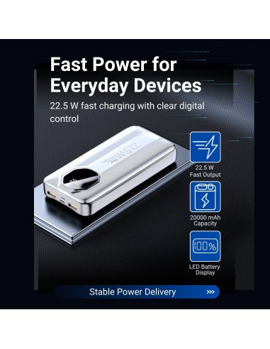 FIT2 Y1240 Fast Charging Power Bank 20000 mAh, 22.5 W PD, LED digital display, White — view 2