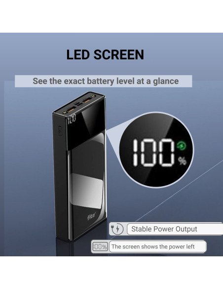 FIT2 K100 greitojo įkrovimo išorinė baterija 20000 mAh, 22,5 W PD, LED skaitmeninis ekranas, juoda