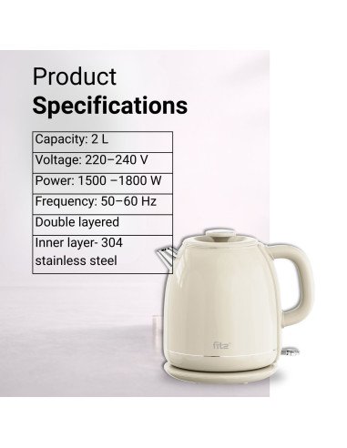 FIT2 elektrinis virdulys YD-2035, 2 l, 1800 W, dvigubų sienelių, 304 nerūdijantis plienas — vaizdas 7