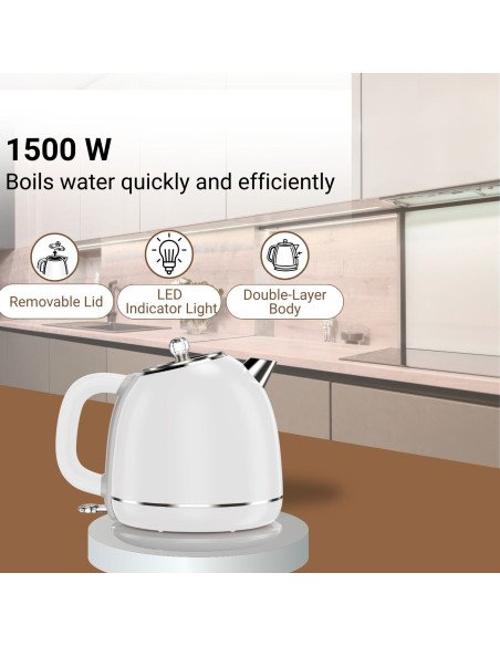 FIT2 Electric Kettle YD-1831, 1.7 L, 1500 W, Double-Wall, White