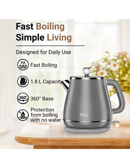 FIT2 Electric Kettle FITYD1830, 1.8 L, 1800 W, grey — view 2