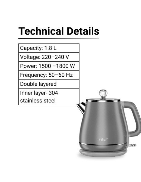 FIT2 Electric Kettle FITYD1830, 1.8 L, 1800 W, grey — view 7