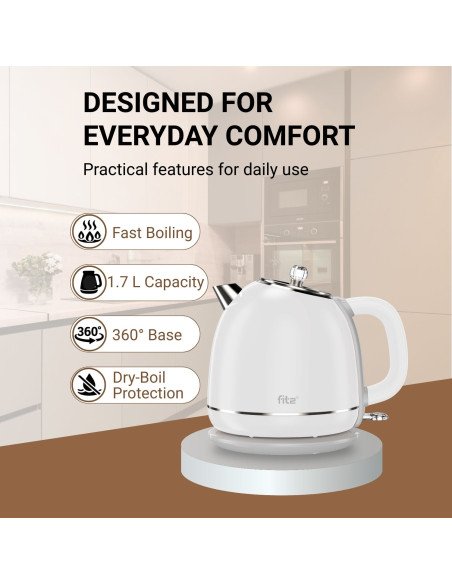 FIT2 Electric Kettle YD-1831, 1.7 L, 1500 W, Double-Wall, White