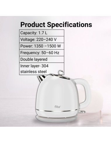 FIT2 Electric Kettle YD-1831, 1.7 L, 1500 W,...