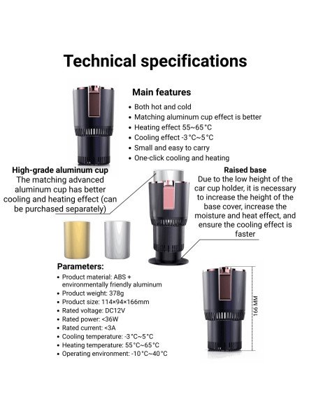 Automobilinis puodelio laikiklis FIT2 su šildymo ir vėsinimo funkcija, 12V — vaizdas 7