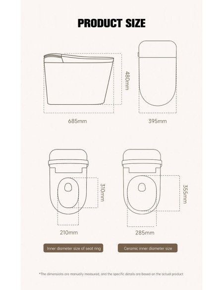 FIT2 SmartHome T9013 išmanusis klozetas, gaminio matmenų schema