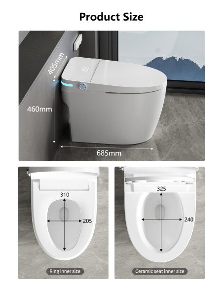Išmanusis klozetas FIT2 SmartHome T9008, produkto matmenų schema