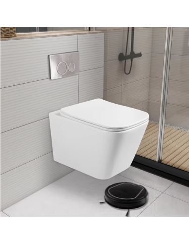 FIT2 7004 wall-mounted square toilet in modern bathroom with robot vacuum