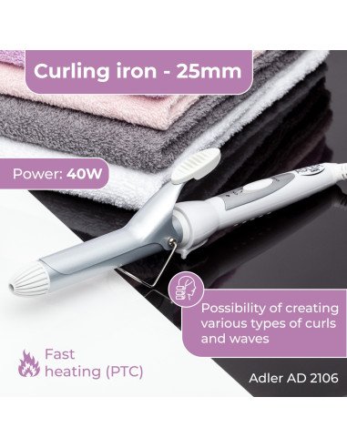 Adler AD-2106 25mm curling iron with fast PTC heating features