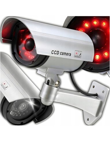 RETOO E057 silver dummy security camera with red LED indicator and IR LED ring detail