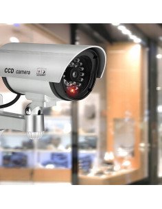 RETOO E057 silver dummy security camera with red LED indicator and IR LED ring detail 2