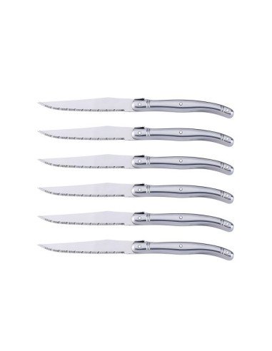 Retoo O924 six steak knives arranged side view showing full blade length