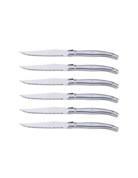 Retoo O924 six steak knives arranged side view showing full blade length
