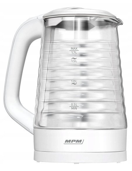 MPM MCZ-124 stiklinis elektrinis virdulys 2200W 1,7L balta bazė