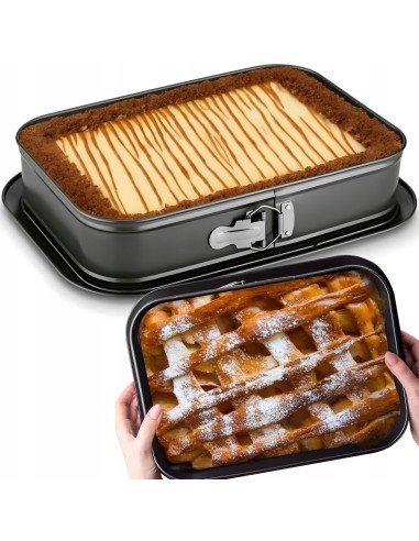 Springform pan with cheesecake and lattice apple pie