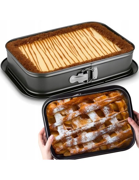 Springform pan with cheesecake and lattice apple pie