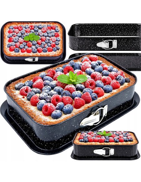 RETOO OR1019 rectangular springform cake pan with berry cheesecake