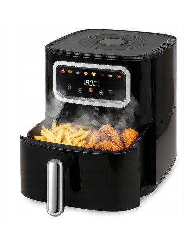 RETOO air fryer side view with touch LED display and 8 programs