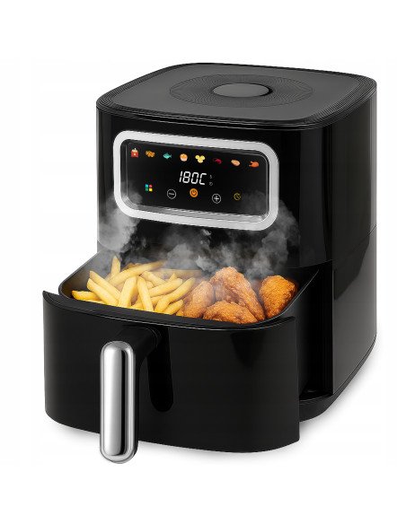 RETOO air fryer side view with touch LED display and 8 programs