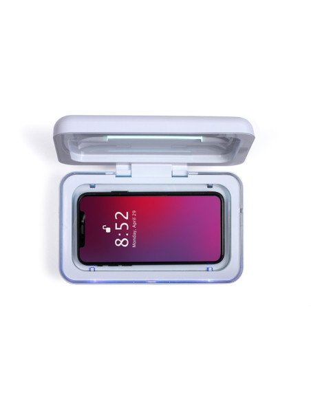 Smartphone placed inside Livoo TEA256 UV sterilizer top view