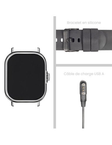 Livoo TEC621 smartwatch silicone strap and magnetic USB charging cable